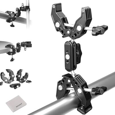 NEEWER Super Clamp com braço mágico, suporte de braçadeira dupla, pano de limpeza, barras de câmara, suporte para secretária, tripé de luz, refletor, barra transversal, motocicleta, acessórios de NEEWER Super Clamp com braço mágico, suporte de braçadeira dupla, pano de limpeza, barras de câmara, suporte para secretária, tripé de luz, refletor, barra transversal, motocicleta, acessórios de