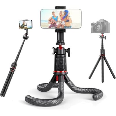 Rollei Tripé para telemóvel, Mini tripé flexível e vara Selfie portátil giratório de 360° com controlo remoto, Gorillapod pequeno compatível com câmara DSLR para gravação de vídeo Live Streaming Rollei Tripé para telemóvel, Mini tripé flexível e vara Selfie portátil giratório de 360° com controlo remoto, Gorillapod pequeno compatível com câmara DSLR para gravação de vídeo Live Streaming