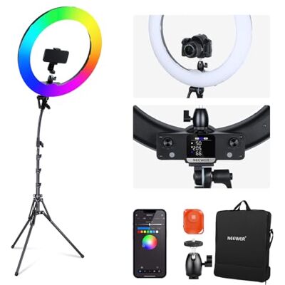 Neewer Aro de Luz LED RGB de 18 Polegadas com Controle de Aplicativo, Tripé e Suporte para Celular, 42W Ajustável 2500K-10000K GM±50 Bicolor CRI97+/TLCI98+ 360° a Todo Color 18 Cenas para Fotografia Neewer Aro de Luz LED RGB de 18 Polegadas com Controle de Aplicativo, Tripé e Suporte para Celular, 42W Ajustável 2500K-10000K GM±50 Bicolor CRI97+/TLCI98+ 360° a Todo Color 18 Cenas para Fotografia