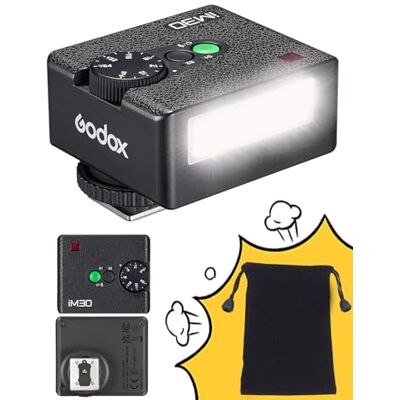 GODOX iM30 Mini Flash, Speedlite Manual, GN15 S1/S2 controlo ótico, temperatura de cor CCT 6500K±200K, 7 níveis de potência (1/64~1/1), compatível com Canon, Sony, Nikon, Pentax, Panasonic, Olympus GODOX iM30 Mini Flash, Speedlite Manual, GN15 S1/S2 controlo ótico, temperatura de cor CCT 6500K±200K, 7 níveis de potência (1/64~1/1), compatível com Canon, Sony, Nikon, Pentax, Panasonic, Olympus