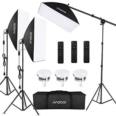 Andoer Kit de iluminação de estúdio fotográfico, equipamento de iluminação fotográfica com luz LED bicolor de 85W 2800K-5700K, softbox de 50x70cm, tripés de suporte, controle remoto e bolsa de Andoer Kit de iluminação de estúdio fotográfico, equipamento de iluminação fotográfica com luz LED bicolor de 85W 2800K-5700K, softbox de 50x70cm, tripés de suporte, controle remoto e bolsa de