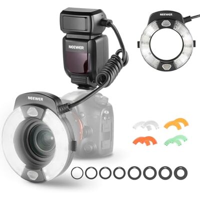 Neewer RF1-S Moldura Ring Flash Light compatível com câmara fotográfica Sony, 76 Ws GN15 5600K TTL, 1-1/128 saída dianteira/traseira cortina gel cor anéis gel adaptador para macrofotografia estúdio Neewer RF1-S Moldura Ring Flash Light compatível com câmara fotográfica Sony, 76 Ws GN15 5600K TTL, 1-1/128 saída dianteira/traseira cortina gel cor anéis gel adaptador para macrofotografia estúdio