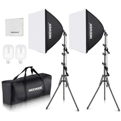 Neewer Pacote de 2 Kits de Iluminação Softbox 700W, Lâmpadas LED 5700K, Softbox 24x24 com Soquete E26, Pano de Limpeza, Kit de Luz Contínua para Estúdio Fotográfico e Gravação de Vídeo, NK200 Neewer Pacote de 2 Kits de Iluminação Softbox 700W, Lâmpadas LED 5700K, Softbox 24x24 com Soquete E26, Pano de Limpeza, Kit de Luz Contínua para Estúdio Fotográfico e Gravação de Vídeo, NK200