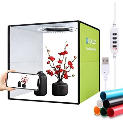 PULUZ Caixa de luz fotográfica, Kit de luz de estúdio fotográfico de 30 cm, CRI > 95 iluminação branca Softbox com 112 luzes LED + 6 fundos para fotos para a visualização do produto PULUZ Caixa de luz fotográfica, Kit de luz de estúdio fotográfico de 30 cm, CRI > 95 iluminação branca Softbox com 112 luzes LED + 6 fundos para fotos para a visualização do produto