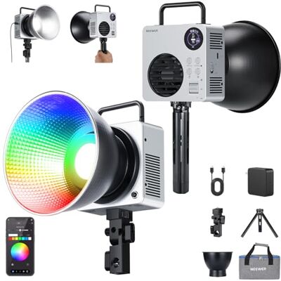 Neewer HB80C Iluminação de vídeo LED RGBWW 80 W, inclui bateria de 72 W, carregador rápido PD de 100 W, controlo App/2,4 G, 10400 Lux/m 2500 K-7500 K, armação Bowens Mini, para estúdio fotográfico, Neewer HB80C Iluminação de vídeo LED RGBWW 80 W, inclui bateria de 72 W, carregador rápido PD de 100 W, controlo App/2,4 G, 10400 Lux/m 2500 K-7500 K, armação Bowens Mini, para estúdio fotográfico,