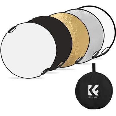 K&F CONCEPT Refletor 5 em 1, 110 cm com alças para fotografia Ouro prata branco preto translúcido, dobrável com pegas, difusor retrato estúdio exterior, LE06 K&F CONCEPT Refletor 5 em 1, 110 cm com alças para fotografia Ouro prata branco preto translúcido, dobrável com pegas, difusor retrato estúdio exterior, LE06