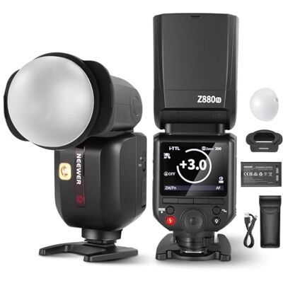 Neewer Z880-N 76W 2,4 G TTL câmara flash Speedlite Flash compatível com Nikon, difusor e adaptador, lâmpada de modelagem, interruptor rápido TTL/M, GN60 1/8000s HSS 7,2 V/3000 mAh bateria 600 flashes de Neewer Z880-N 76W 2,4 G TTL câmara flash Speedlite Flash compatível com Nikon, difusor e adaptador, lâmpada de modelagem, interruptor rápido TTL/M, GN60 1/8000s HSS 7,2 V/3000 mAh bateria 600 flashes de