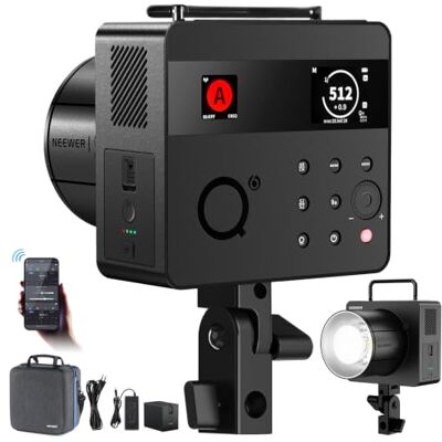 NEEWER Q6 600Ws 2.4G TTL Flash Estudio Exterior con App Control Compatível com Godox, 1/1-1/512, 1/8000 HSS, 3000 mAh, luz modelada LED bicolor 30 W, 400 flashes, 0,01-0,9s NEEWER Q6 600Ws 2.4G TTL Flash Estudio Exterior con App Control Compatível com Godox, 1/1-1/512, 1/8000 HSS, 3000 mAh, luz modelada LED bicolor 30 W, 400 flashes, 0,01-0,9s