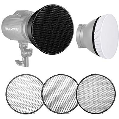 NEEWER Refletor padrão de 18 cm, difusor suave com grade de favo de abelha de 20/40/60 graus para montagem Bowens Studio Flash luz estroboscópica monolight NEEWER Refletor padrão de 18 cm, difusor suave com grade de favo de abelha de 20/40/60 graus para montagem Bowens Studio Flash luz estroboscópica monolight