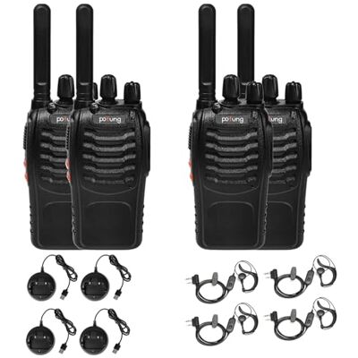 Pofung Walkie Talkie PMR446 Sin Licencia PT88E Walkis Profesional 4 Piezas 16 canais rádio comunicador, 1000 mAh Walkie Talkie longo alcance USB recarregável rádio portátil, para adultos caminhadas Pofung Walkie Talkie PMR446 Sin Licencia PT88E Walkis Profesional 4 Piezas 16 canais rádio comunicador, 1000 mAh Walkie Talkie longo alcance USB recarregável rádio portátil, para adultos caminhadas