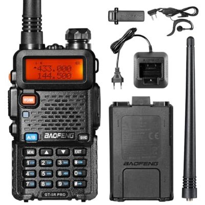 BAOFENG GT-5R Pro Walkie Talkie Rádio de banda dupla para UHF VHF 144-146/430-440 MHz, amplo alcance com memória para 128 canais, bateria de 1800 mAh, auriculares para adultos, compatível com Chirp BAOFENG GT-5R Pro Walkie Talkie Rádio de banda dupla para UHF VHF 144-146/430-440 MHz, amplo alcance com memória para 128 canais, bateria de 1800 mAh, auriculares para adultos, compatível com Chirp