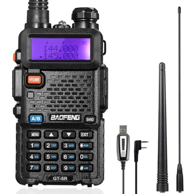 BaoFeng GT-5R Walkie Talkie, Rádio Bidirecional UHF VHF com 144-146/430-440MHz, Walkie-Talkie de Longo Alcance com 128 Canais, Bateria de 1800mAh, Fones de Ouvido, Antena de 396mm, Cabo de Programação BaoFeng GT-5R Walkie Talkie, Rádio Bidirecional UHF VHF com 144-146/430-440MHz, Walkie-Talkie de Longo Alcance com 128 Canais, Bateria de 1800mAh, Fones de Ouvido, Antena de 396mm, Cabo de Programação