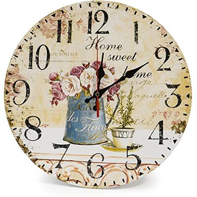 LOHAS Home - 30cm Silent Round Wall Clock - Madeira - Floral Vintage - Relógio LOHAS Home - 30cm Silent Round Wall Clock - Madeira - Floral Vintage - Relógio