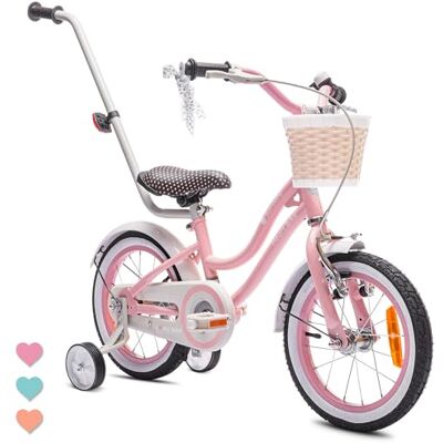 Sun Heart Bike bicicleta infantil para menina 12/14/16 polegadas rodas, barra de pressão, cesta, campainha, travão contrapedal e V Brake Sun Heart Bike bicicleta infantil para menina 12/14/16 polegadas rodas, barra de pressão, cesta, campainha, travão contrapedal e V Brake