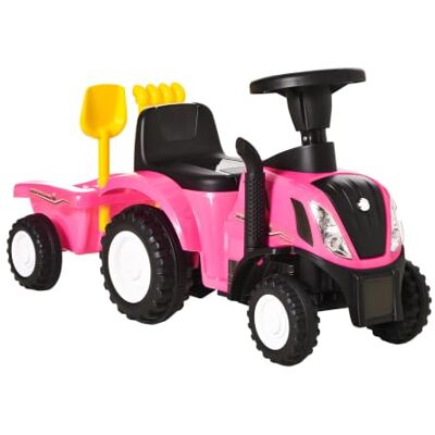 HOMCOM Trator de brinquedo sem pedais 12-36 meses reboque 91 x 29 x 44 cm Reboque removível, carro, buzina, faróis, pá, assento de chão 25 cm, rastrilho, carga 25 kg HOMCOM Trator de brinquedo sem pedais 12-36 meses reboque 91 x 29 x 44 cm Reboque removível, carro, buzina, faróis, pá, assento de chão 25 cm, rastrilho, carga 25 kg
