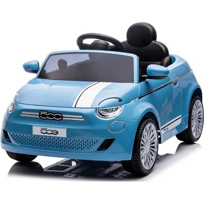 Sun Fiat 500 Carro elétrico para crianças de 3 anos, potência do motor 2 x 30 W, volante com som, cintos de segurança (pérola azul) Sun Fiat 500 Carro elétrico para crianças de 3 anos, potência do motor 2 x 30 W, volante com som, cintos de segurança (pérola azul)