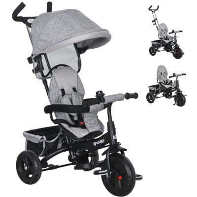 HOMCOM Triciclo Evolutivo para Bebés 1-5 Años 6 en 1 95x50x106 cm Gris Bicicleta para crianças, toldo dobrável, cabo telescópico removível, cinto de segurança, cesto HOMCOM Triciclo Evolutivo para Bebés 1-5 Años 6 en 1 95x50x106 cm Gris Bicicleta para crianças, toldo dobrável, cabo telescópico removível, cinto de segurança, cesto