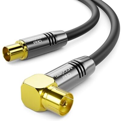 deleyCON 4 m Cabo antena TV 4K 4K Ultra-HD Full HD HDTV 1 x codado cabo coaxial conector IEC (reto) para tomada IEC (90° graus) conector metálico preto deleyCON 4 m Cabo antena TV 4K 4K Ultra-HD Full HD HDTV 1 x codado cabo coaxial conector IEC (reto) para tomada IEC (90° graus) conector metálico preto