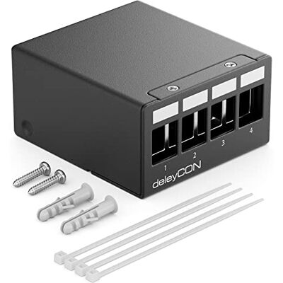 deleyCON Painel de ligação 4 portas, carcaça 1HE para módulos Keystone 14,9 mm x 17 mm por exemplo com tomada coaxial RJ45 conector F conector de antena RJ-11 bocas Cinch USB Toslink PS2 HDMI preto deleyCON Painel de ligação 4 portas, carcaça 1HE para módulos Keystone 14,9 mm x 17 mm por exemplo com tomada coaxial RJ45 conector F conector de antena RJ-11 bocas Cinch USB Toslink PS2 HDMI preto