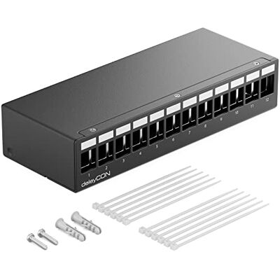 deleyCON Painel de Patch 12 portas, caixa 1HE para módulos Keystone 14,9 mm x 17 mm por exemplo com tomada coaxial RJ45 conector F conector de antena RJ-11 bocas Cinch USB Toslink PS2 HDMI preto deleyCON Painel de Patch 12 portas, caixa 1HE para módulos Keystone 14,9 mm x 17 mm por exemplo com tomada coaxial RJ45 conector F conector de antena RJ-11 bocas Cinch USB Toslink PS2 HDMI preto