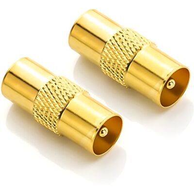 deleyCON 2X adaptador de antena IEC para IEC conector coaxial banhado a ouro embutido para cabo de TV deleyCON 2X adaptador de antena IEC para IEC conector coaxial banhado a ouro embutido para cabo de TV