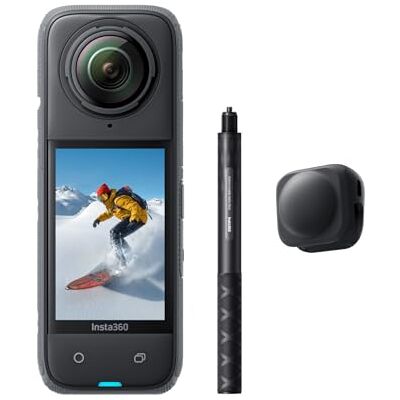 Insta360 Pacote de snowboard X4 câmara de ação impermeável 8K 360, vídeo 4K grande angular, efeito Selfie Stick invisível, protetores de lente removíveis, 135 min bateria, edição IA Insta360 Pacote de snowboard X4 câmara de ação impermeável 8K 360, vídeo 4K grande angular, efeito Selfie Stick invisível, protetores de lente removíveis, 135 min bateria, edição IA