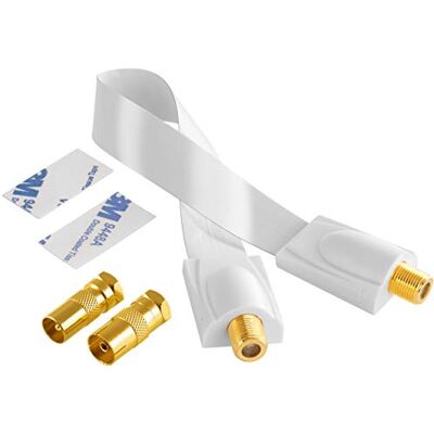 POPPSTAR Cabo pas-aventanas SAT 28 cm (cabo coaxial muito plano 0,2 mm), 2 x conector F macho A (1 x IEC macho/IEC feminino), 2 tiras adesivas, branco POPPSTAR Cabo pas-aventanas SAT 28 cm (cabo coaxial muito plano 0,2 mm), 2 x conector F macho A (1 x IEC macho/IEC feminino), 2 tiras adesivas, branco
