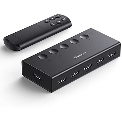 UGREEN HDMI Switch 4K 60Hz 5 entradas 1 saída 3D HDR CEC interruptor com controlo remoto compatível com PS5 PS4 Xbox One 360 TV Stick Box Chromecast DVD BLU Ray PC HDTV projetor ecrã UGREEN HDMI Switch 4K 60Hz 5 entradas 1 saída 3D HDR CEC interruptor com controlo remoto compatível com PS5 PS4 Xbox One 360 TV Stick Box Chromecast DVD BLU Ray PC HDTV projetor ecrã