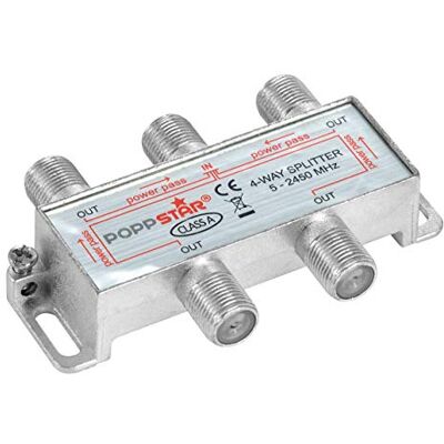 POPPSTAR Divisor de Satélite TV de 4 Saídas (Adequado para analógico, Digital, unicable, HD, 4K), Misturador de satélite para Cabo, TV, Rádio, LNB POPPSTAR Divisor de Satélite TV de 4 Saídas (Adequado para analógico, Digital, unicable, HD, 4K), Misturador de satélite para Cabo, TV, Rádio, LNB