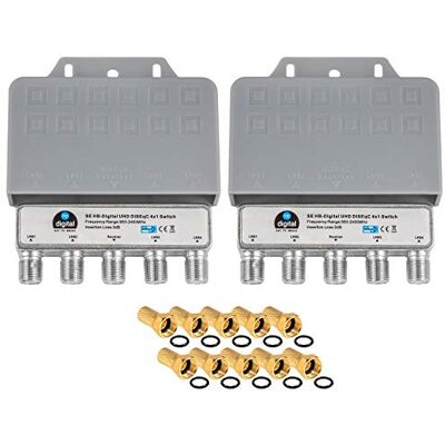 HB-DIGITAL 2 interruptores DiseqC 4/1 com capa de proteção contra intempéries 4X SAT LNB 1 x participante/recetor para Full HDTV 3D 4K UHD 10 x conectores F banhados a ouro HB-DIGITAL 2 interruptores DiseqC 4/1 com capa de proteção contra intempéries 4X SAT LNB 1 x participante/recetor para Full HDTV 3D 4K UHD 10 x conectores F banhados a ouro