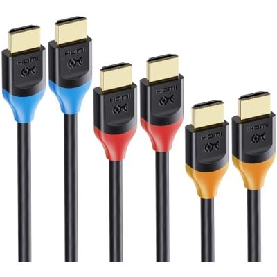 Cable Matters Cabo HDMI para HDMI de alta velocidade, 4K, pack de 3, 90 cm 4K@60Hz / 2K@144Hz, HDR, FreeSync/G-SYNC, pacote de 3 cabos HDMI por cores para monitor de jogo, Apple TV e muito mais Cable Matters Cabo HDMI para HDMI de alta velocidade, 4K, pack de 3, 90 cm 4K@60Hz / 2K@144Hz, HDR, FreeSync/G-SYNC, pacote de 3 cabos HDMI por cores para monitor de jogo, Apple TV e muito mais