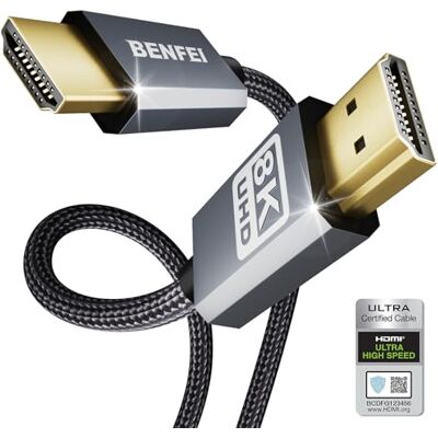 BENFEI Cabo HDMI para HDMI 2.1, certificado, 48 Gbps, 4K @ 120Hz 8K@60Hz, capa de alumínio, nylon tressé, compatível com Mac PC TV PS5 Xbox, 1,8 m BENFEI Cabo HDMI para HDMI 2.1, certificado, 48 Gbps, 4K @ 120Hz 8K@60Hz, capa de alumínio, nylon tressé, compatível com Mac PC TV PS5 Xbox, 1,8 m