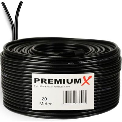 PremiumX Cabo coaxial Sat Premium X 20 m Twin Mini 2 x 4 mm preto extra fino e 2 vezes blindado Cabo de antena de TV que economiza espaço para SAT DVB-T Twin Receiver Ultra HD 4K 3D PremiumX Cabo coaxial Sat Premium X 20 m Twin Mini 2 x 4 mm preto extra fino e 2 vezes blindado Cabo de antena de TV que economiza espaço para SAT DVB-T Twin Receiver Ultra HD 4K 3D