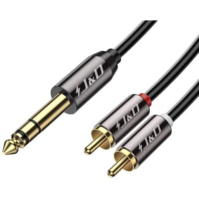 J&D Cabo de 6,5 mm a 2RCA, 6,35 mm 1/4 polegadas TRS macho a 2 RCA macho concha de cobre Heavy Duty estéreo adaptador de áudio e divisor RCA cabo banhado a ouro, 4,5 metros J&D Cabo de 6,5 mm a 2RCA, 6,35 mm 1/4 polegadas TRS macho a 2 RCA macho concha de cobre Heavy Duty estéreo adaptador de áudio e divisor RCA cabo banhado a ouro, 4,5 metros