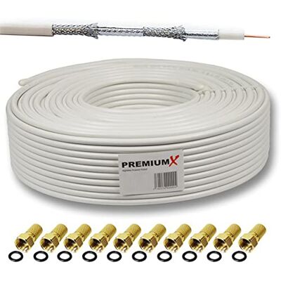PremiumX Premium X BASIC Cabo coaxial de 15 m Recepção perfeita com blindagem de alumínio quádrupla de 135 dB compatível com DVB-S/S2, DVB-C, DVB-T, instalações BK incluindo 10 conectores F PremiumX Premium X BASIC Cabo coaxial de 15 m Recepção perfeita com blindagem de alumínio quádrupla de 135 dB compatível com DVB-S/S2, DVB-C, DVB-T, instalações BK incluindo 10 conectores F