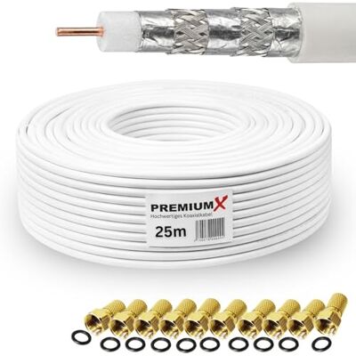 PremiumX 25 m Basic Pro Cable coaxial Sat cabo de antena de 135 dB cabo coaxial blindado de 5 vias cabo de antena para 4K Ultra HD DVB-S / S2 DVB-C DVB-T Sistemas BK 10 x conector F 8,0 mm PremiumX 25 m Basic Pro Cable coaxial Sat cabo de antena de 135 dB cabo coaxial blindado de 5 vias cabo de antena para 4K Ultra HD DVB-S / S2 DVB-C DVB-T Sistemas BK 10 x conector F 8,0 mm