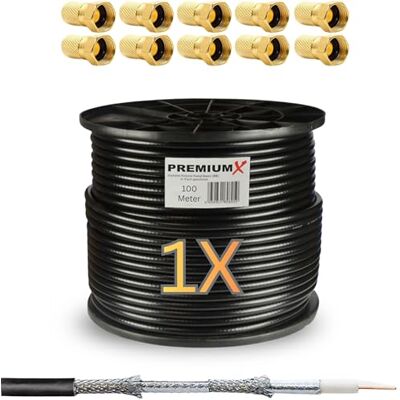 PremiumX Premium X 100 m Cabo coaxial SAT cabo de antena aço / cobre cabo coaxial preto 135 dB blindado de 4 vias para sistemas DVB-S / S2 DVB-C e DVB-T BK 10 conectores F PremiumX Premium X 100 m Cabo coaxial SAT cabo de antena aço / cobre cabo coaxial preto 135 dB blindado de 4 vias para sistemas DVB-S / S2 DVB-C e DVB-T BK 10 conectores F