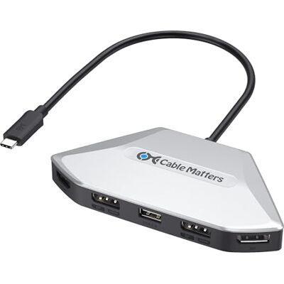 Cable Matters Adaptador MST USB-C 4K para 4 ecrãs, PD de 140 W 1 x DisplayPort 2.1, 1 x HDMI 2.1 e 2 portas HDMI/DisplayPort de dupla função, compatível com USB4 e Thunderbolt 4/5 Cable Matters Adaptador MST USB-C 4K para 4 ecrãs, PD de 140 W 1 x DisplayPort 2.1, 1 x HDMI 2.1 e 2 portas HDMI/DisplayPort de dupla função, compatível com USB4 e Thunderbolt 4/5