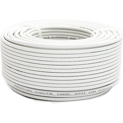 PremiumX Cabo satélite mini coaxial de 50 m em branco extra fino com um diâmetro de 4 mm Blindagem dupla para satélite Cabo DVB-T compatível com Ultra HD 4K e 3D PremiumX Cabo satélite mini coaxial de 50 m em branco extra fino com um diâmetro de 4 mm Blindagem dupla para satélite Cabo DVB-T compatível com Ultra HD 4K e 3D