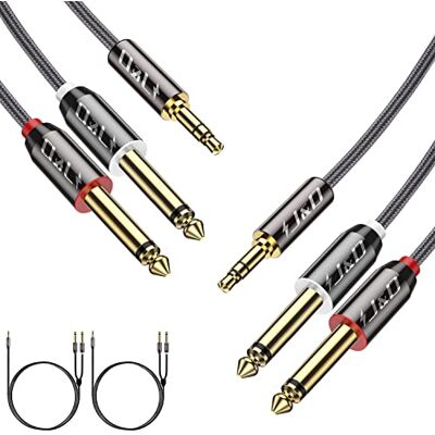 J&D 2 Pack cabo de divisor 3,5 mm TRS macho a 2 x 6,35 mm TS macho macaco com trança de nylon para amplificadores, altifalantes, 1,8 m J&D 2 Pack cabo de divisor 3,5 mm TRS macho a 2 x 6,35 mm TS macho macaco com trança de nylon para amplificadores, altifalantes, 1,8 m