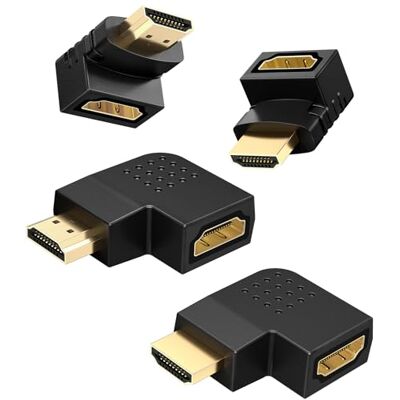 J&D 4-Pack HDMI Adaptador de HDMI anguloso, macho para fêmea 90 graus e 270 graus ângulo reto e 90 graus ângulo esquerdo e direito adaptador HDMI plano vertical com conectores banhados a ouro J&D 4-Pack HDMI Adaptador de HDMI anguloso, macho para fêmea 90 graus e 270 graus ângulo reto e 90 graus ângulo esquerdo e direito adaptador HDMI plano vertical com conectores banhados a ouro