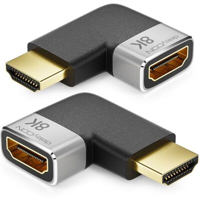 deleyCON 2 peças conectores de acoplamento adaptador HDMI 8K@60Hz / 4K@120Hz UHD alumínio HDMI 2.1 ARC HDR10+ Dolby Vision VRR ALLM 48Gbps Ângulo Direito / Esquerdo Cinzento Preto deleyCON 2 peças conectores de acoplamento adaptador HDMI 8K@60Hz / 4K@120Hz UHD alumínio HDMI 2.1 ARC HDR10+ Dolby Vision VRR ALLM 48Gbps Ângulo Direito / Esquerdo Cinzento Preto