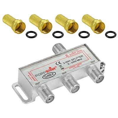 POPPSTAR Divisor de Satélite TV de 3 Saídas Incl. Conectores F (Adequado para analógico, Digital, unicable, HD, 4K), Misturador de satélite para Cabo, TV, Rádio, LNB POPPSTAR Divisor de Satélite TV de 3 Saídas Incl. Conectores F (Adequado para analógico, Digital, unicable, HD, 4K), Misturador de satélite para Cabo, TV, Rádio, LNB