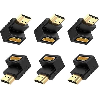 J&D Adaptador HDMI de 90 graus e 270 graus, conjunto de 6 banhados a ouro reto macho a fêmea HDMI adaptador 90 a 270 graus J&D Adaptador HDMI de 90 graus e 270 graus, conjunto de 6 banhados a ouro reto macho a fêmea HDMI adaptador 90 a 270 graus