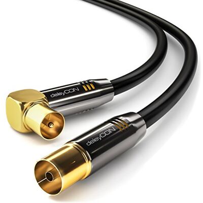 deleyCON 3,0m Cabo de Antena TV 4K Coaxial 4K Ultra HD Full HD HDTV 1x Conector IEC Acodado 90° a Toma IEC Reta Conectores Metálicos para TV Rádio DVB-T2 Preto deleyCON 3,0m Cabo de Antena TV 4K Coaxial 4K Ultra HD Full HD HDTV 1x Conector IEC Acodado 90° a Toma IEC Reta Conectores Metálicos para TV Rádio DVB-T2 Preto