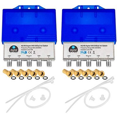 HB-DIGITAL 2 interruptores HQ DiseqC 4/1 com capa de proteção contra intempéries 4X SAT LNB 1 x participante/recetor para Full HDTV 3D 4K UHD 10 x conectores F banhados a ouro HB-DIGITAL 2 interruptores HQ DiseqC 4/1 com capa de proteção contra intempéries 4X SAT LNB 1 x participante/recetor para Full HDTV 3D 4K UHD 10 x conectores F banhados a ouro