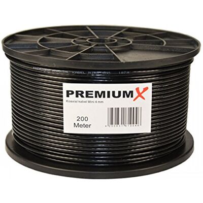 PremiumX Premium X Cabo de satélite mini coaxial de 200 m em preto extra fino com um diâmetro de 4 mm Blindagem dupla para satélite cabo DVB-T compatível com Ultra HD 4K e 3D PremiumX Premium X Cabo de satélite mini coaxial de 200 m em preto extra fino com um diâmetro de 4 mm Blindagem dupla para satélite cabo DVB-T compatível com Ultra HD 4K e 3D