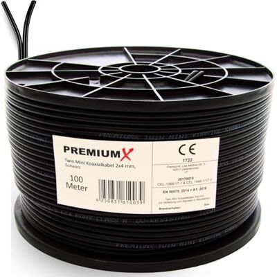 PremiumX Premium X Cabo coaxial para antena de satélite 90 dB Twin Mini 2 x 4 mm preto 100 m PremiumX Premium X Cabo coaxial para antena de satélite 90 dB Twin Mini 2 x 4 mm preto 100 m