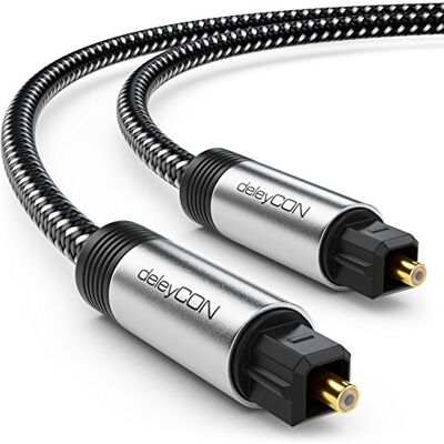 deleyCON 3,0m Cabo de Áudio Digital Óptico Toslink com Conector de Metal Revestido de Nylon SPDIF Cabo de Fibra Óptica Dolby DTS Sound Preto deleyCON 3,0m Cabo de Áudio Digital Óptico Toslink com Conector de Metal Revestido de Nylon SPDIF Cabo de Fibra Óptica Dolby DTS Sound Preto