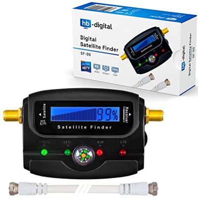HB-DIGITAL HB DIGITAL SATFINDER com ecrã LCD bússola e som cabo de conexão F instruções em alemão conexões banhadas a ouro para ajustar a sua antena de satélite com horizontal vertical e 22 kHz HB-DIGITAL HB DIGITAL SATFINDER com ecrã LCD bússola e som cabo de conexão F instruções em alemão conexões banhadas a ouro para ajustar a sua antena de satélite com horizontal vertical e 22 kHz